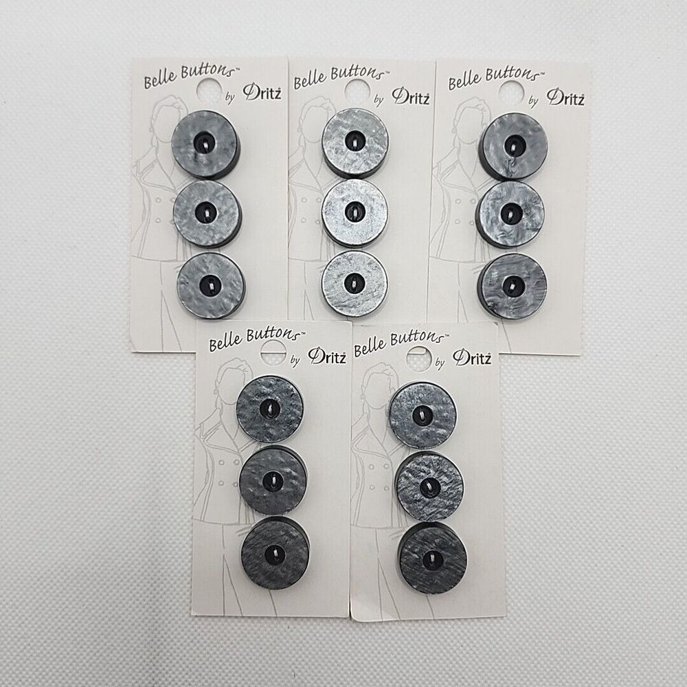 Lot Of 5 Dritz Belle Buttons Cards (3 Buttons Per Card) 13/16" 20mm Grey Round